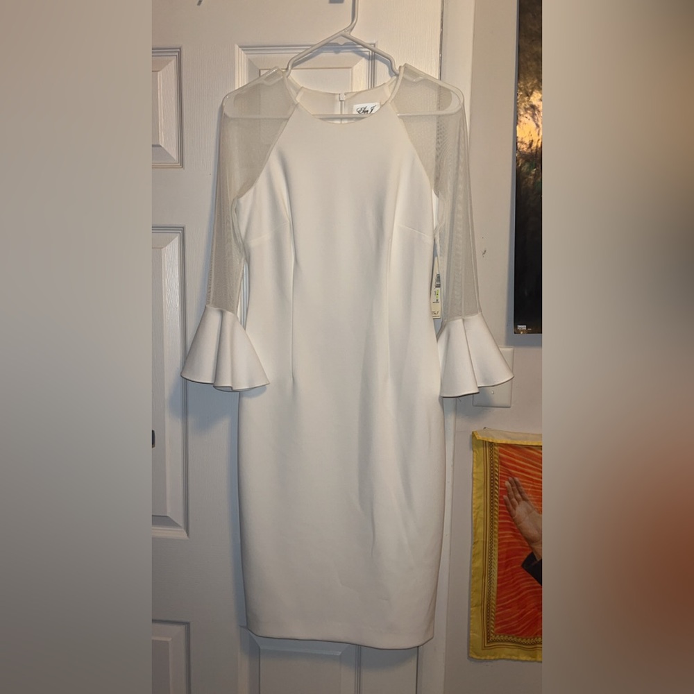 Eliza J White Dress with Sheer Sleeves